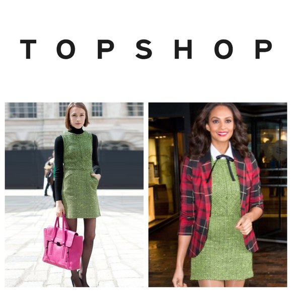 Topshop Dresses & Skirts - TOPSHOP Lime Green & Black Sleeveless Tweed Dress